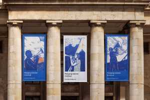 Three hanging banners mockup