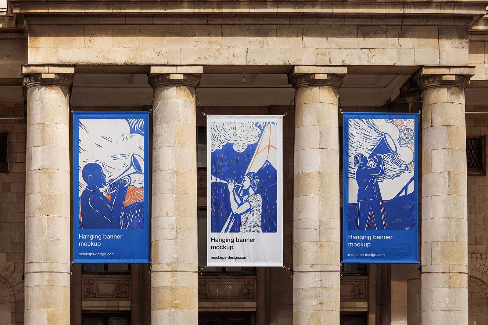 Three hanging banners mockup