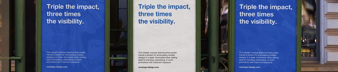 Three posters in metal frames mockup
