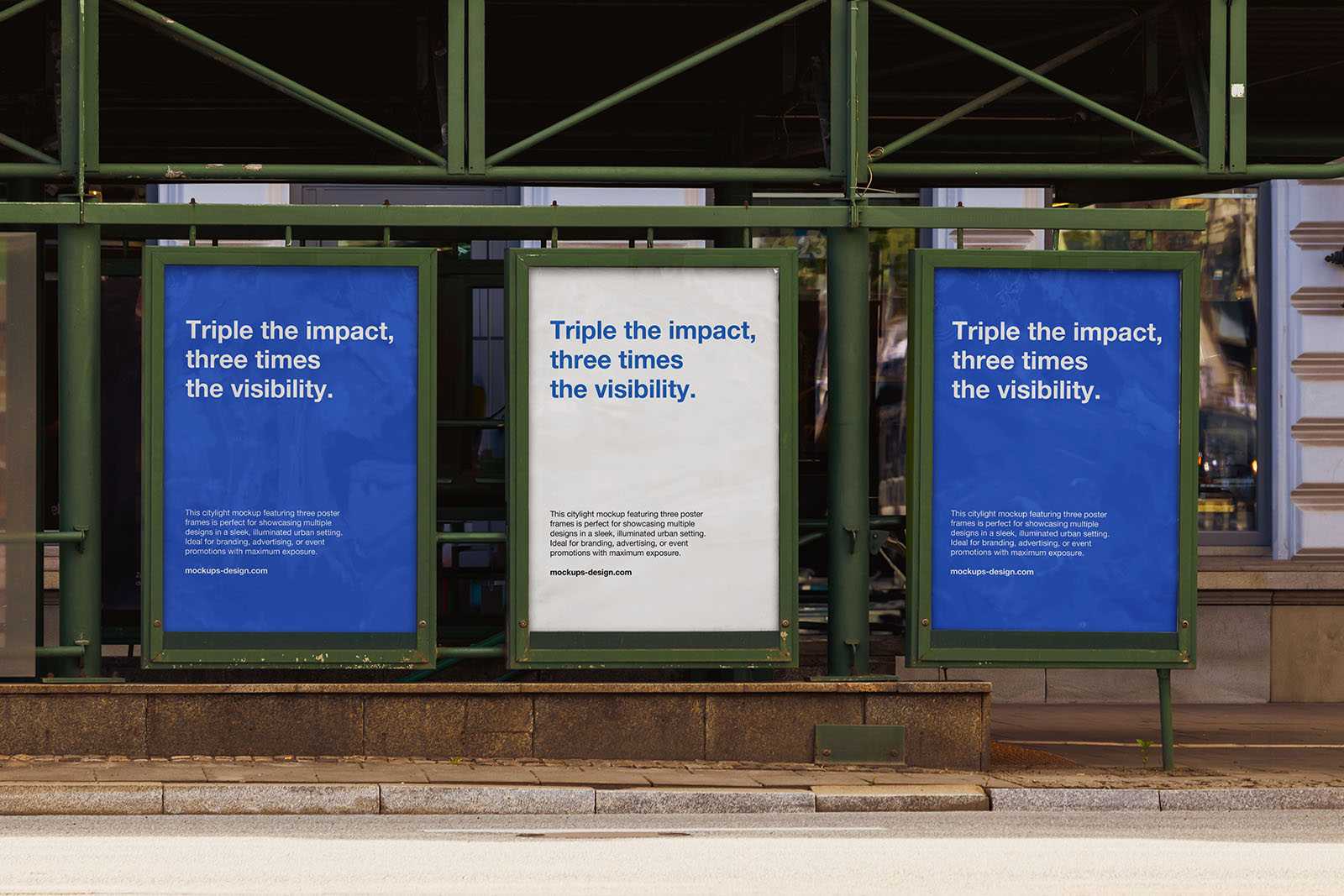 Three posters in metal frames mockup