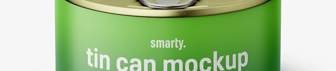 Tin can with label mockup / 95g / top view
