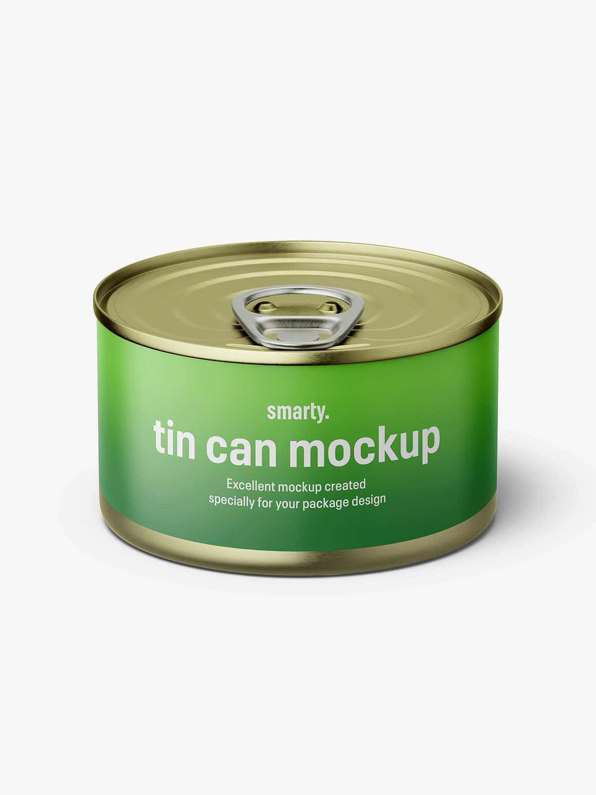 Tin can with label mockup / 95g / top view