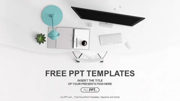 Top view of office supplies on table PowerPoint Templates