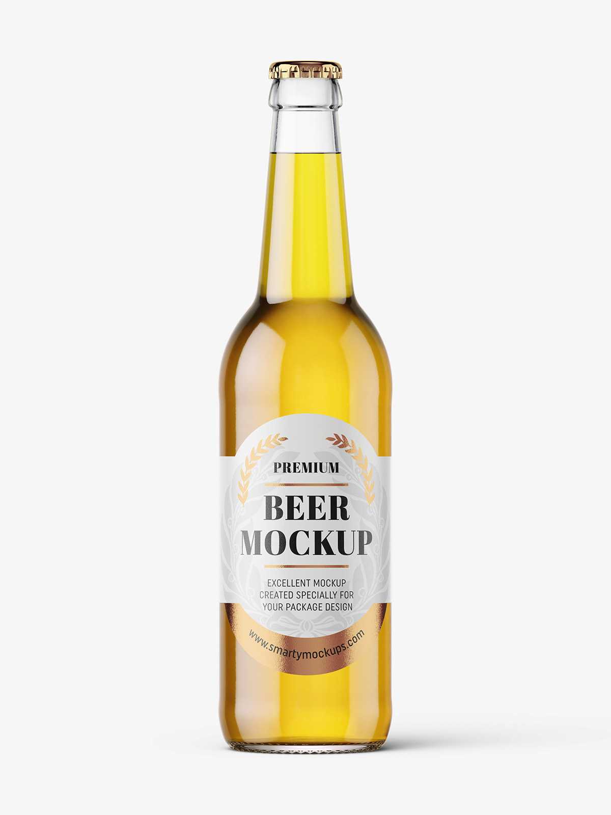 Transparent beer bottle mockup