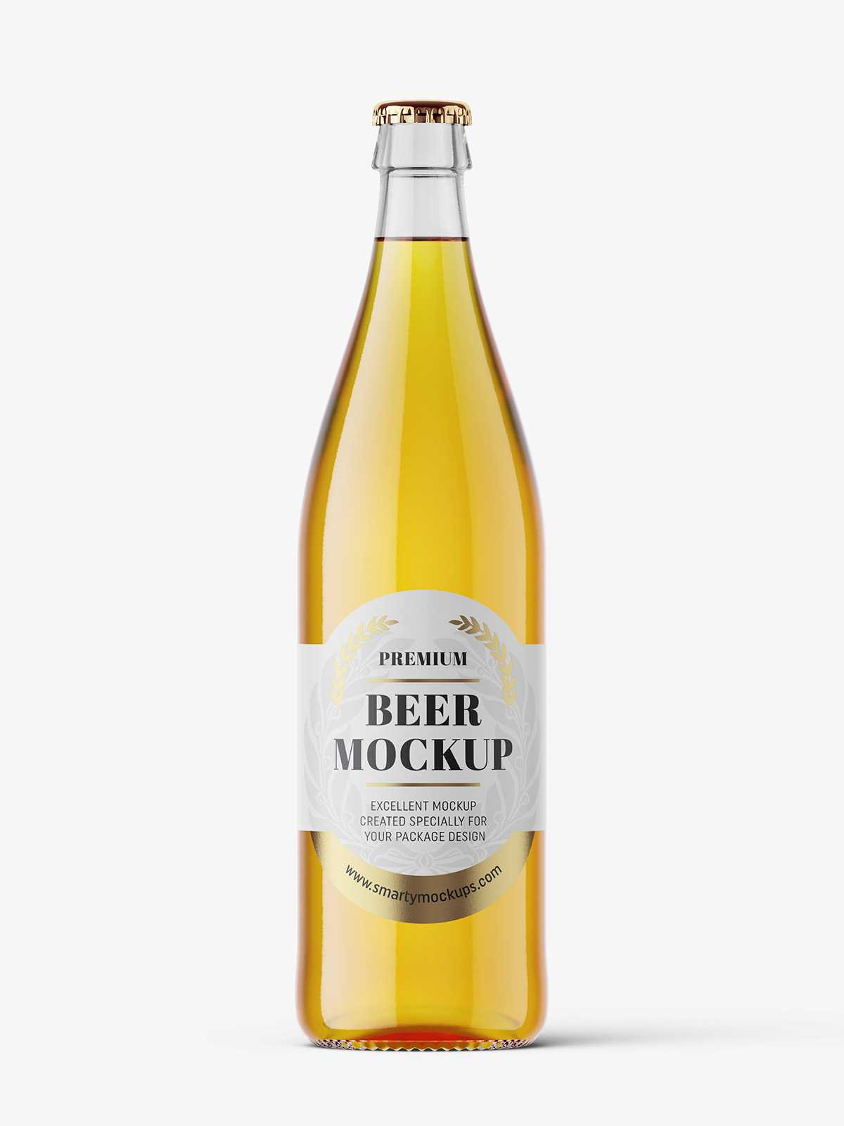 Transparent beer bottle mockup
