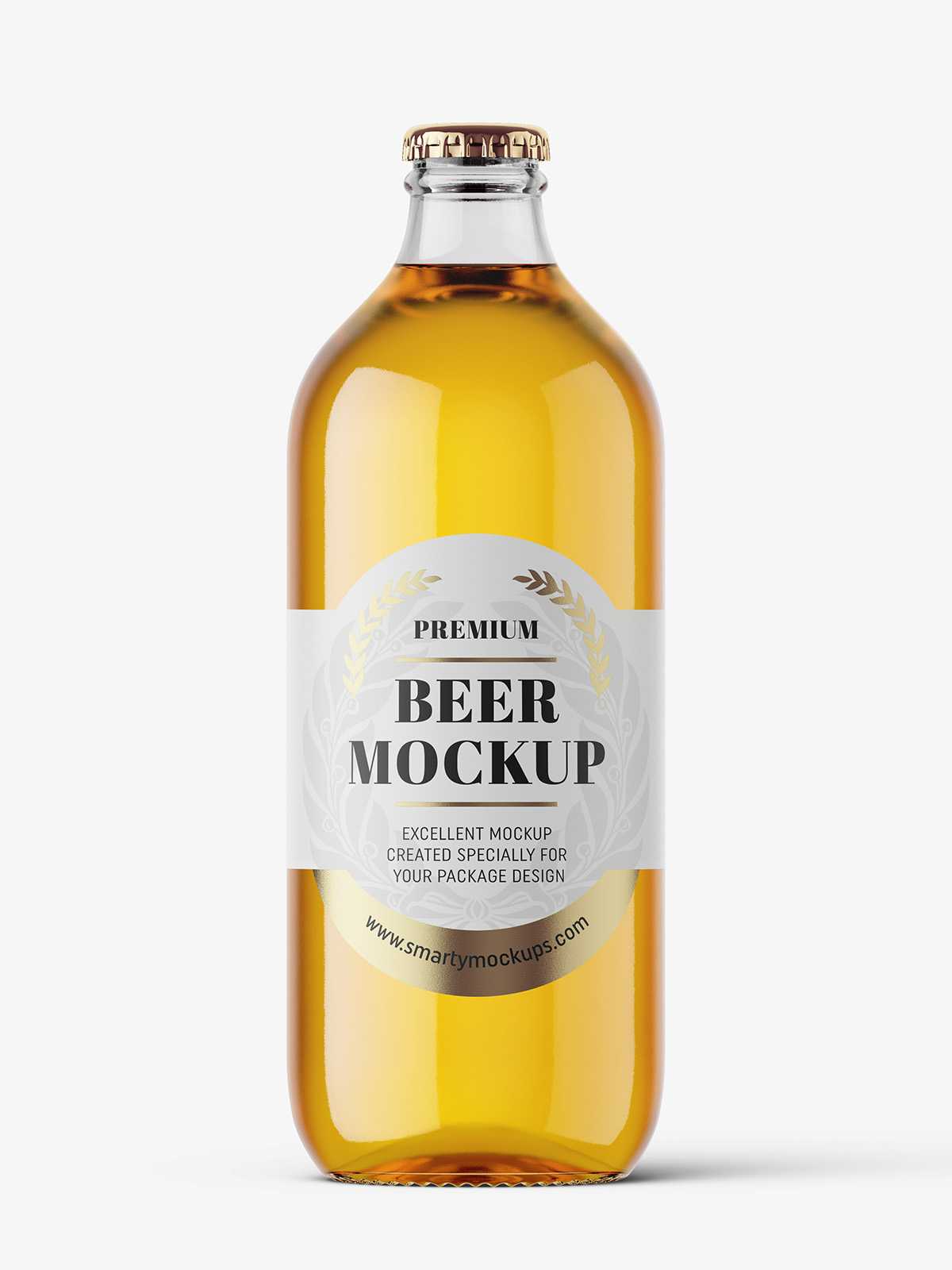 Transparent beer bottle mockup