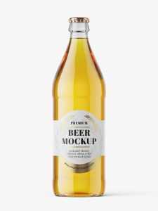 Transparent beer bottle mockup
