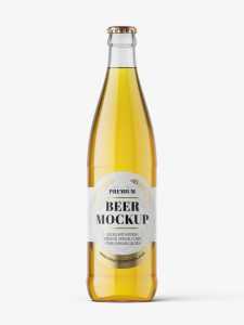 Transparent beer bottle mockup