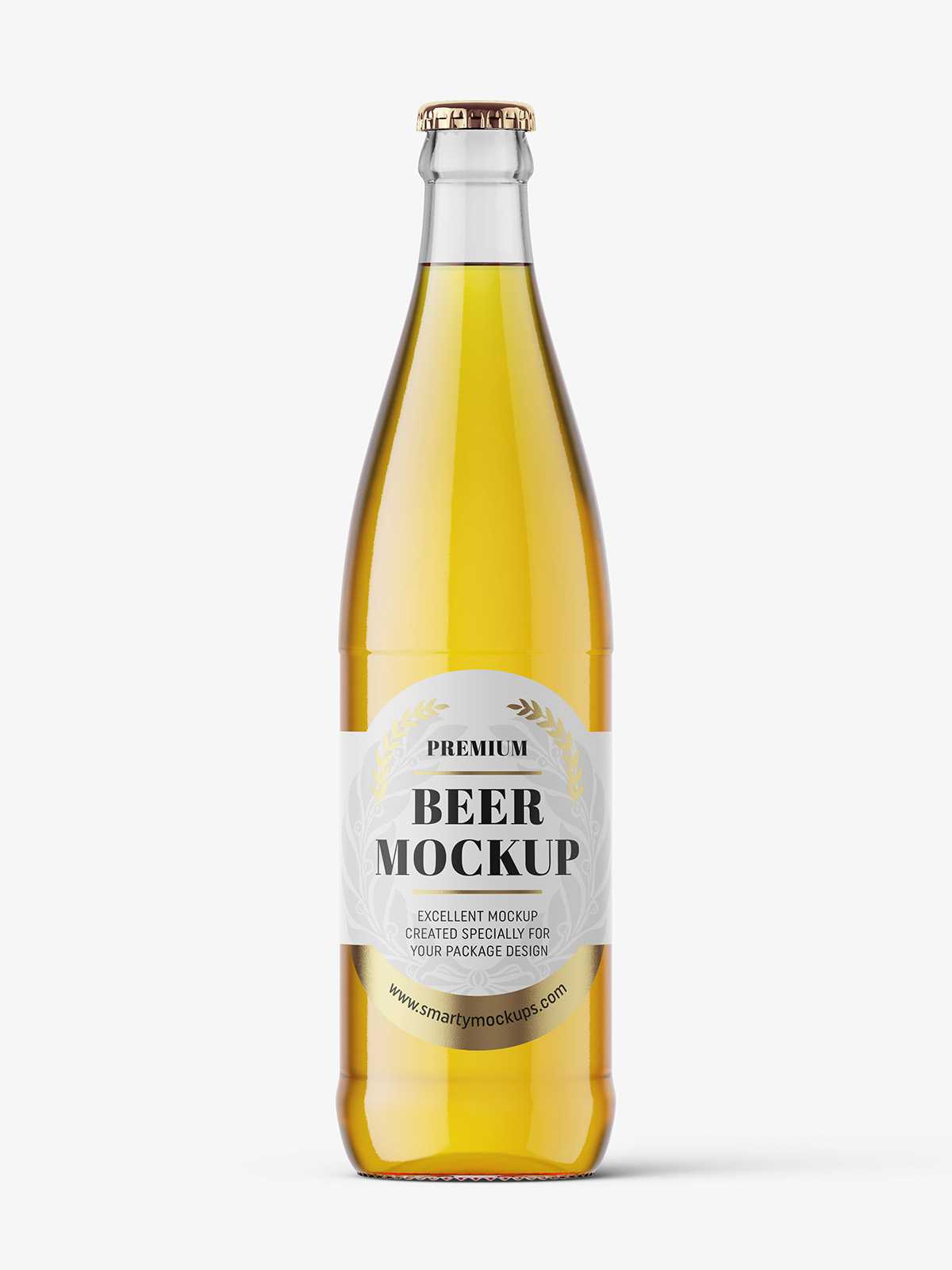 Transparent beer bottle mockup
