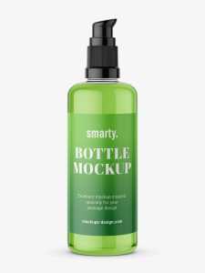 Transparent bottle with push spray mockup