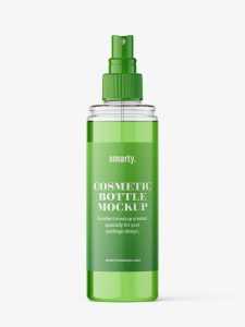 Transparent bottle with spray cap mockup
