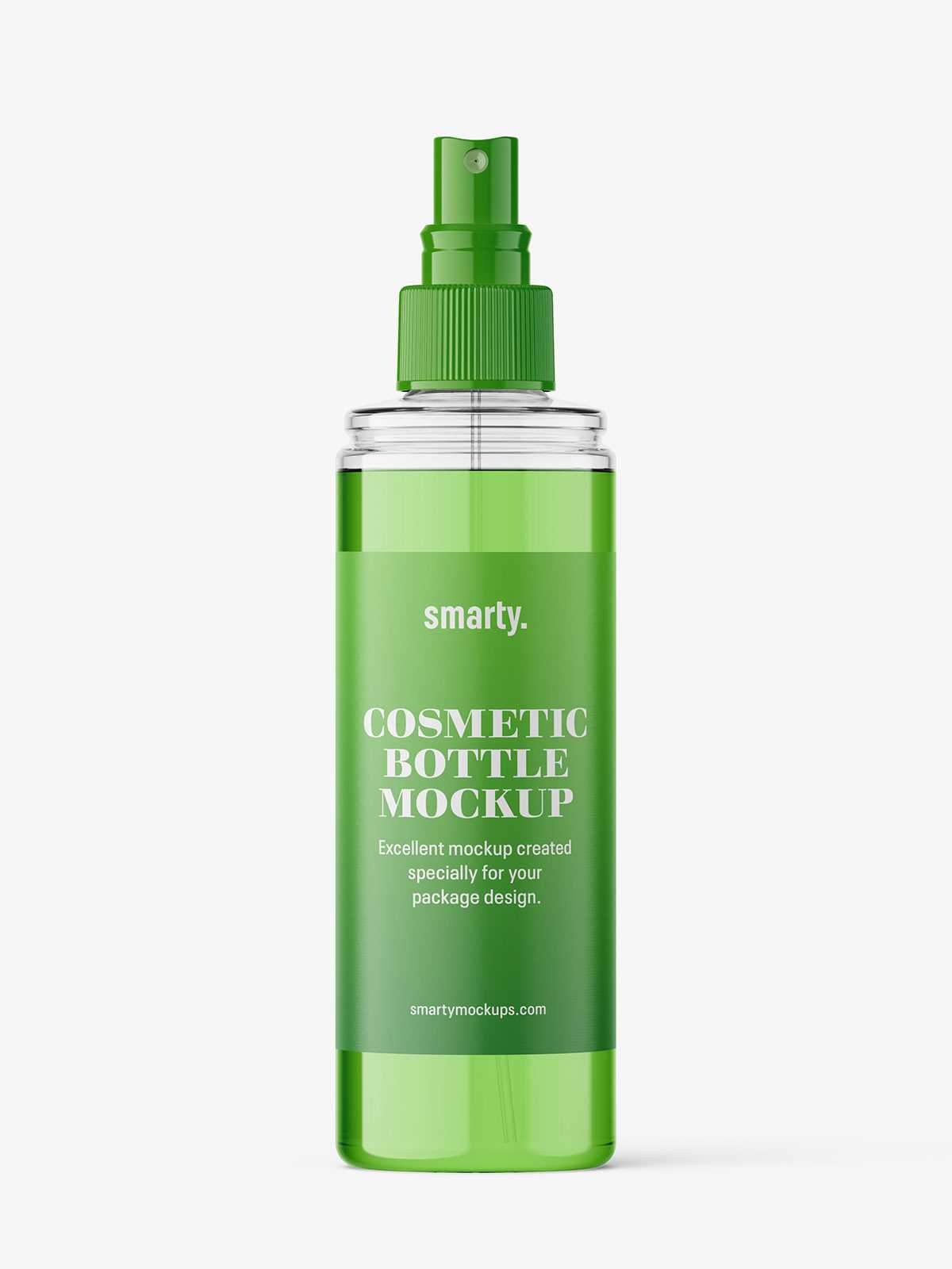 Transparent bottle with spray cap mockup