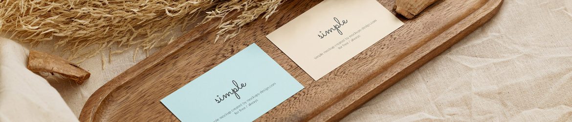 Two business cards in wooden tray mockup