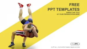 Two caucasian wrestlers wrestling men on isolated silhouette PowerPoint Templates Standard
