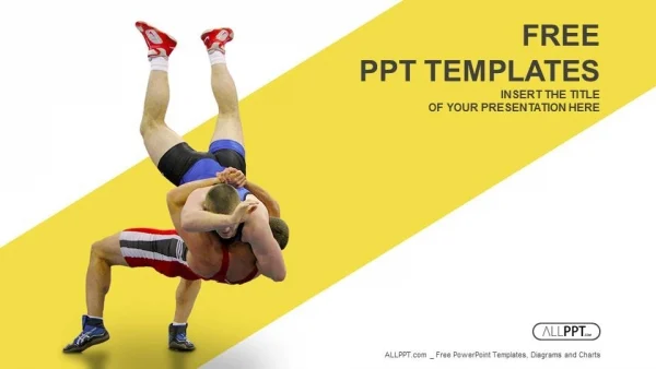 Two caucasian wrestlers wrestling men on isolated silhouette PowerPoint Templates Standard