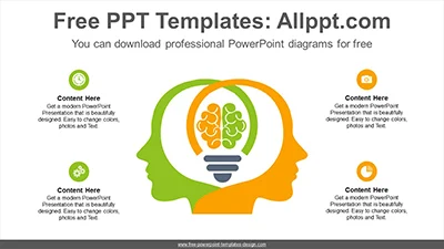 Two-head crossing bulb PowerPoint Diagram Template