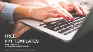 Typing on a laptop with red manicure PowerPoint Templates
