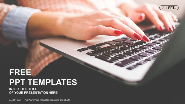 Typing on a laptop with red manicure PowerPoint Templates