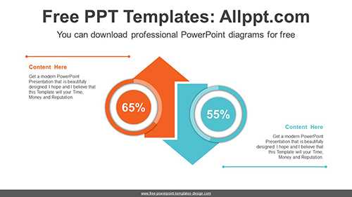 Up-Down Comparative Doughnut Charts PPT Diagram