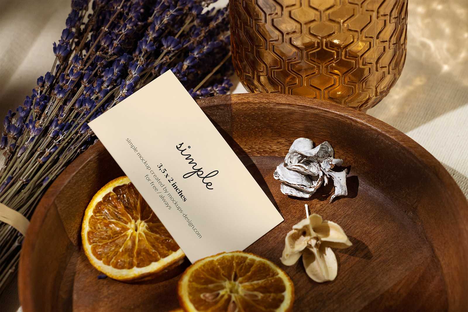 US business card in wooden bowl mockup