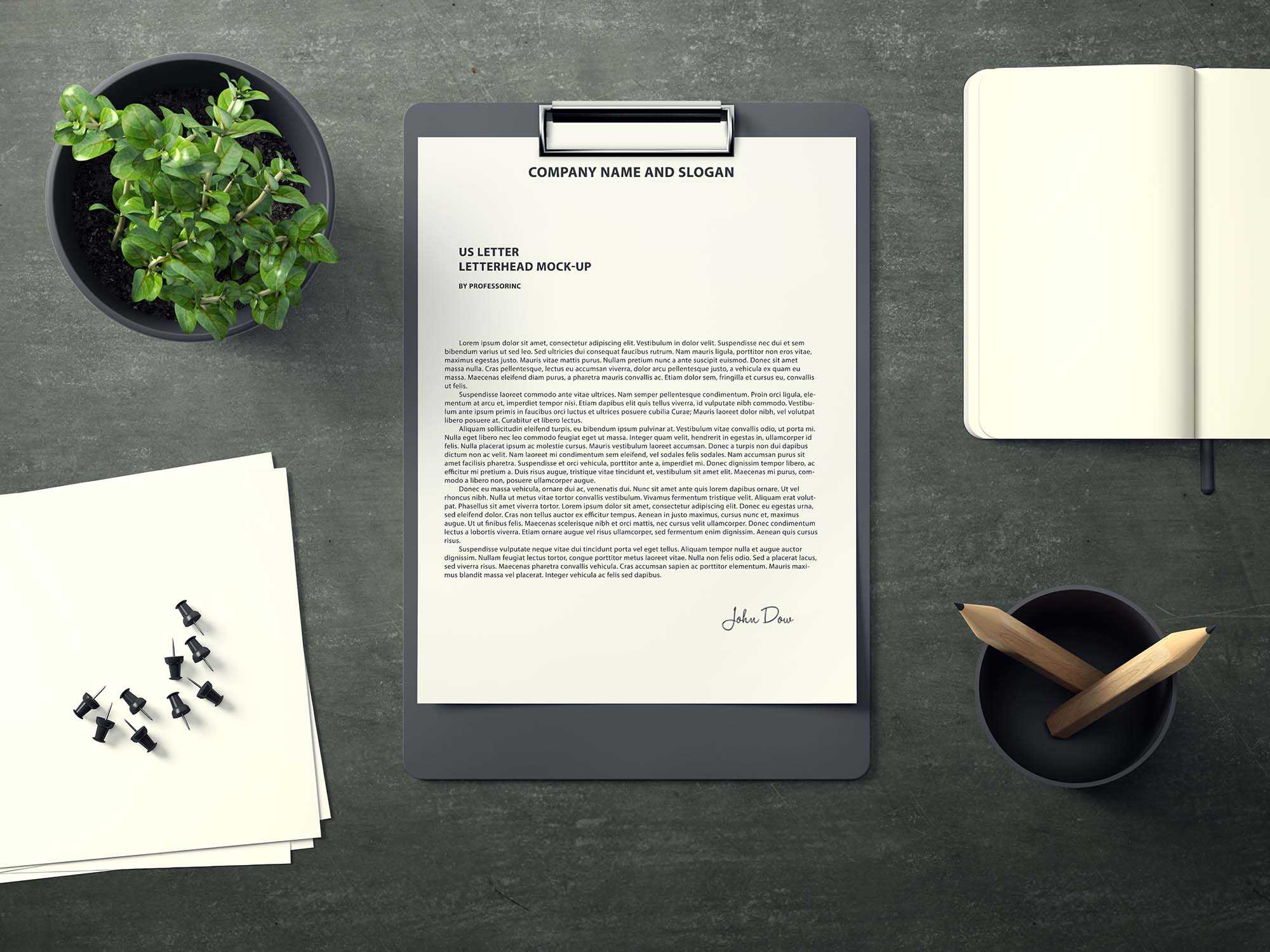 US Letter Paper and Folder Mockup (PSD)