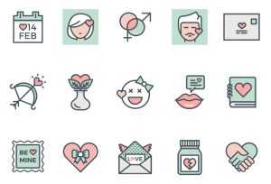 Valentine's Day Flat Line Icons