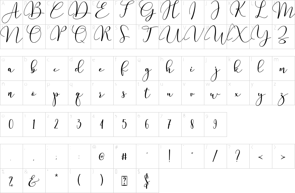 Mapa de caracteres da fonte Valentine & You Font