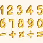 Vector 3D golden numbers and symbols set