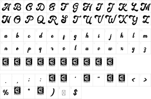 Mapa de caracteres da fonte Vintage Party Font