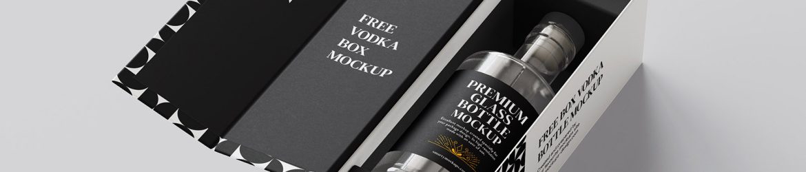 Vodka bottle in box mockup