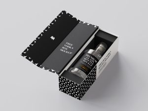 Vodka bottle in box mockup