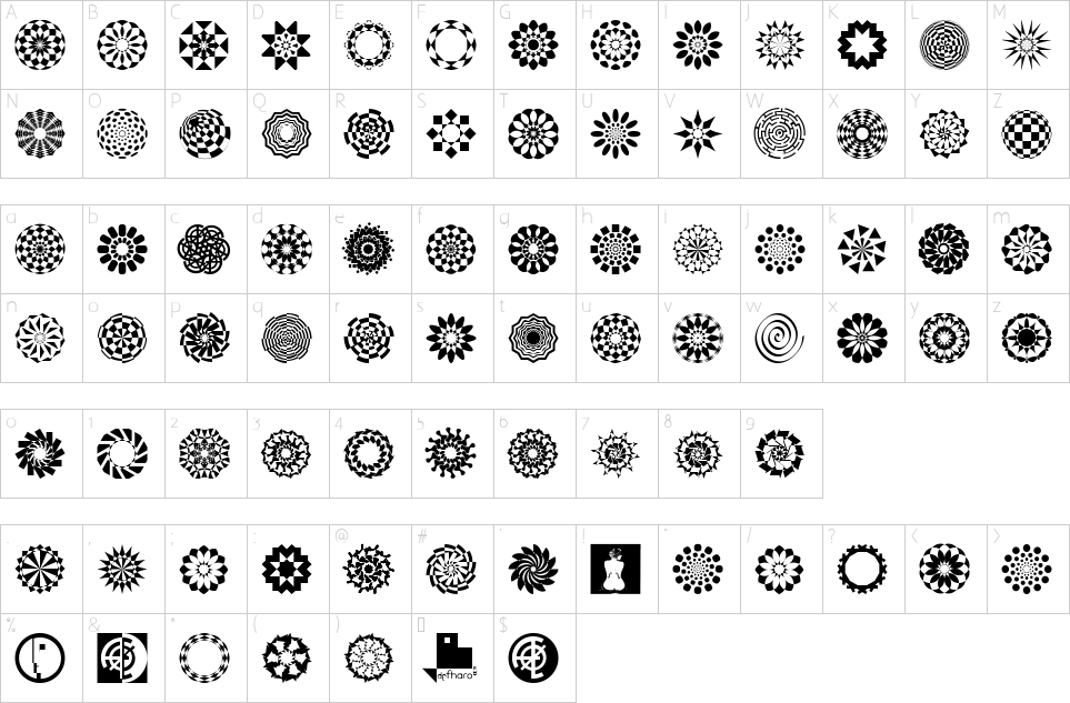 Mapa de caracteres da fonte Wach Op-Art Font