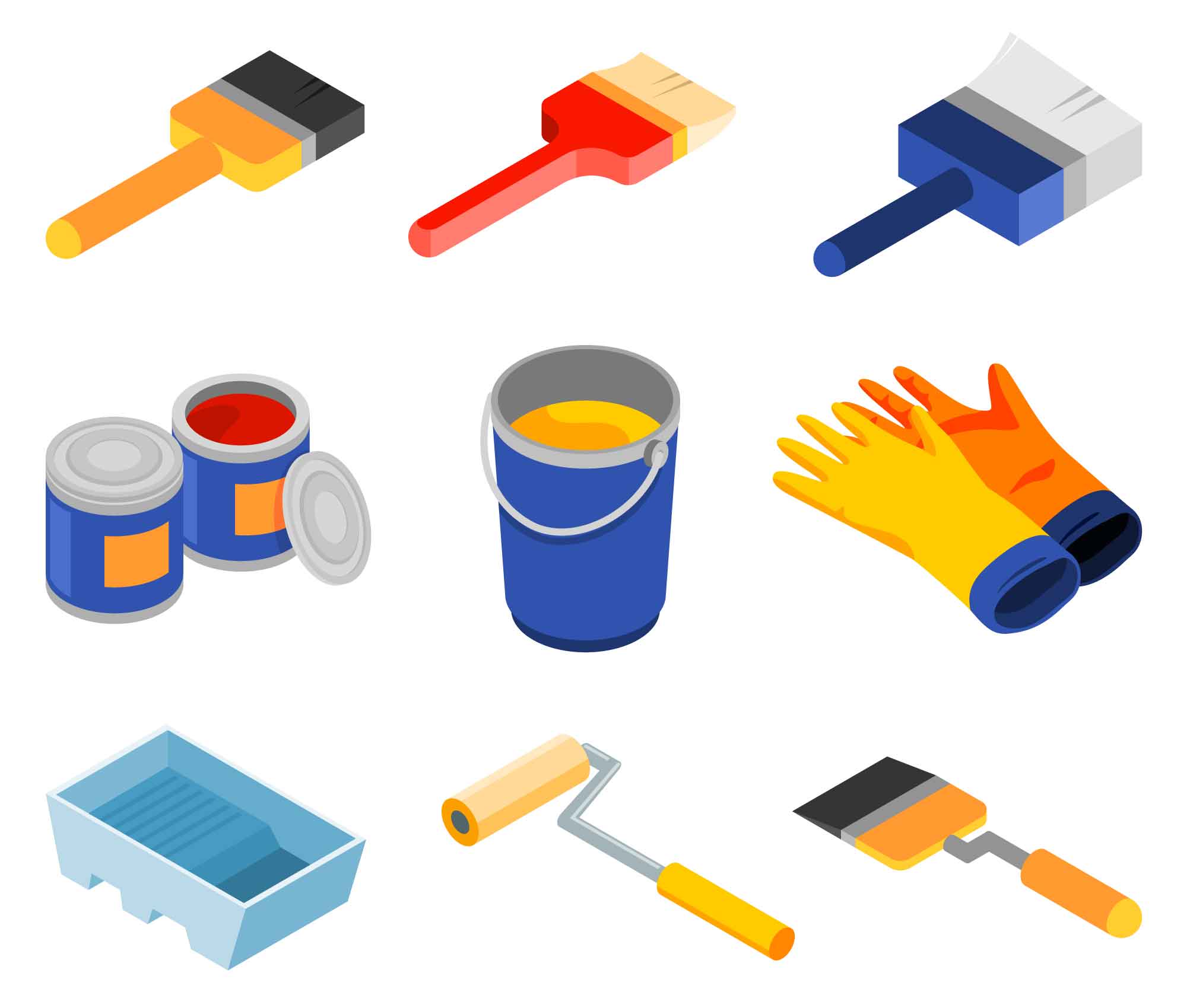 Wall Painting Tools Isometric Icons