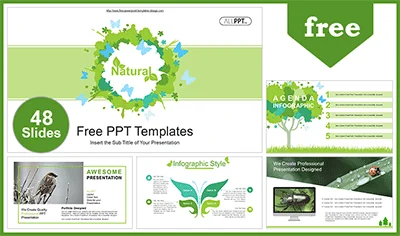 Watercolor Butterflies Tree PowerPoint Templates