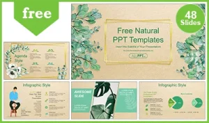 Watercolor Green Leaves Frame PowerPoint Templates