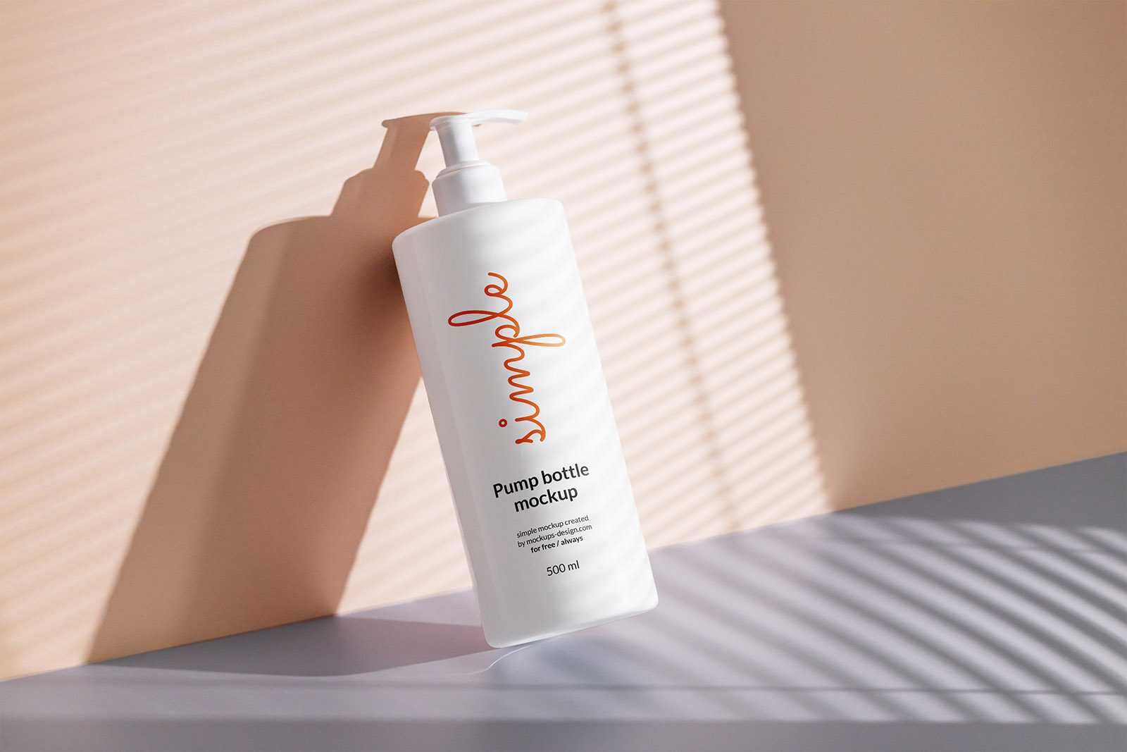 White pump bottle lying on wall mockup