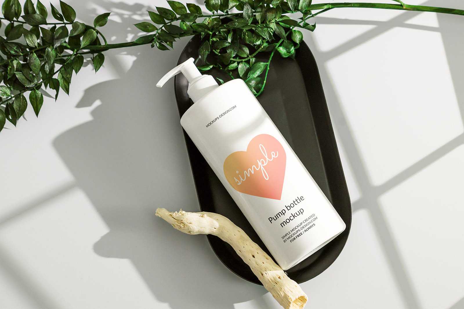 White pump bottle on tray mockup