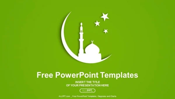 White silhouette of Mosque on moon PowerPoint Templates