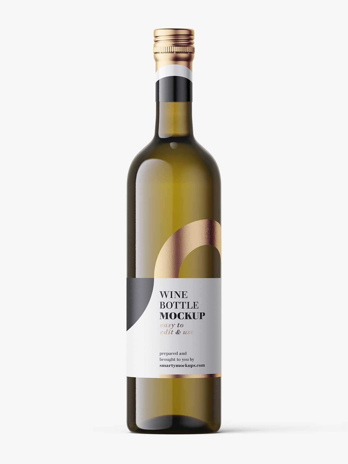 White wine in dark bottle mockup