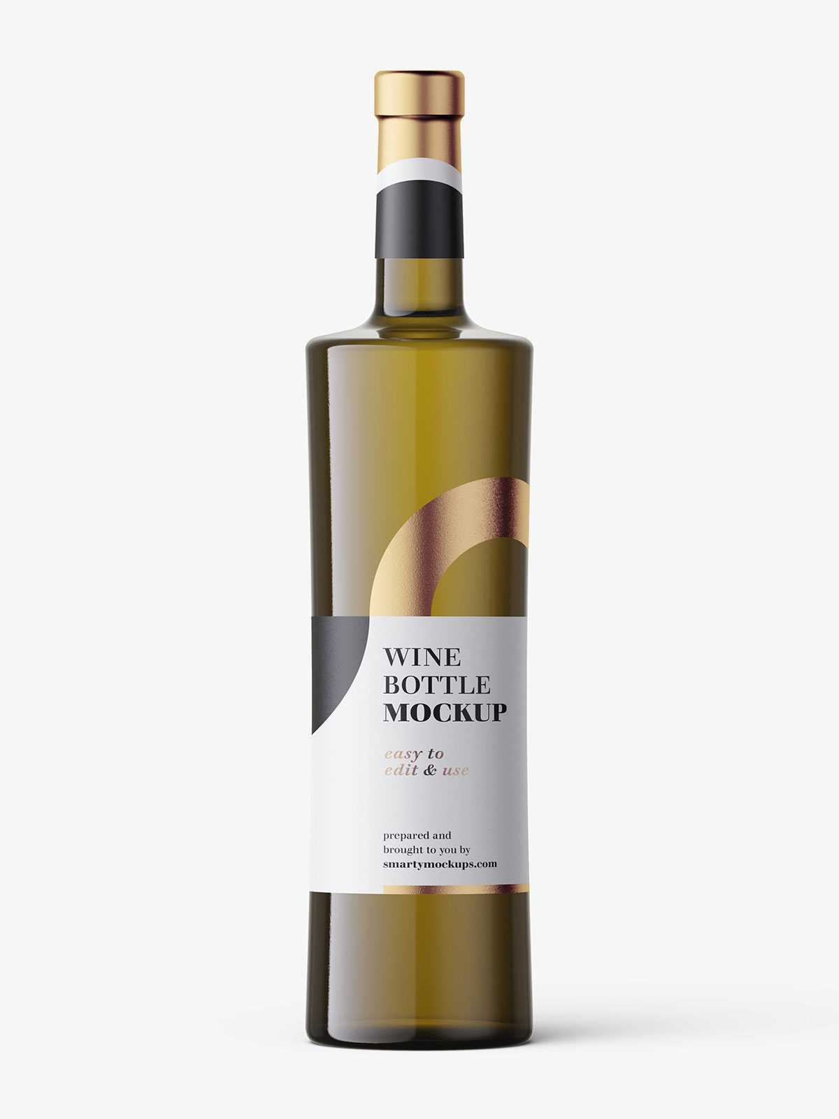 White wine in dark bottle mockup