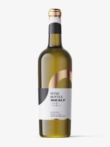 White wine in dark bottle mockup