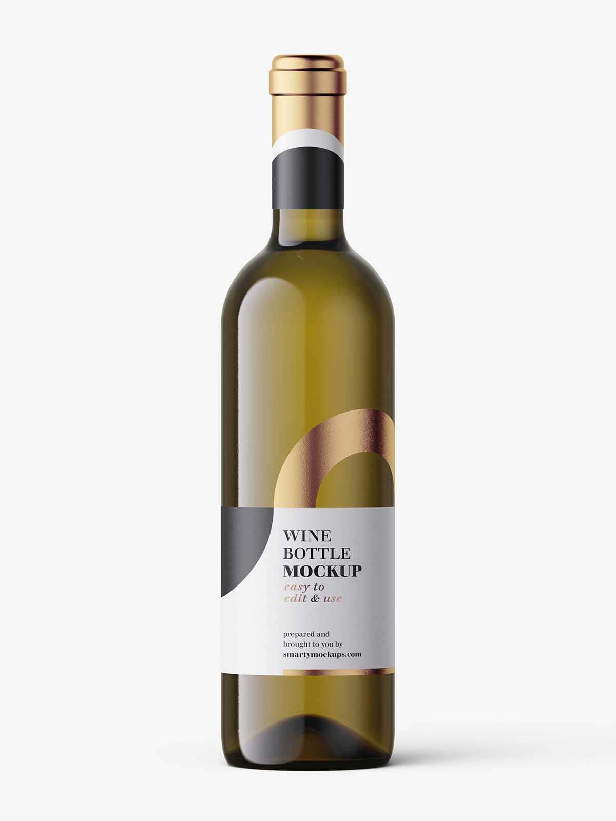 White wine in dark bottle mockup
