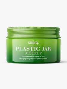 Wide plastic jar with metallic cap mockup / glossy