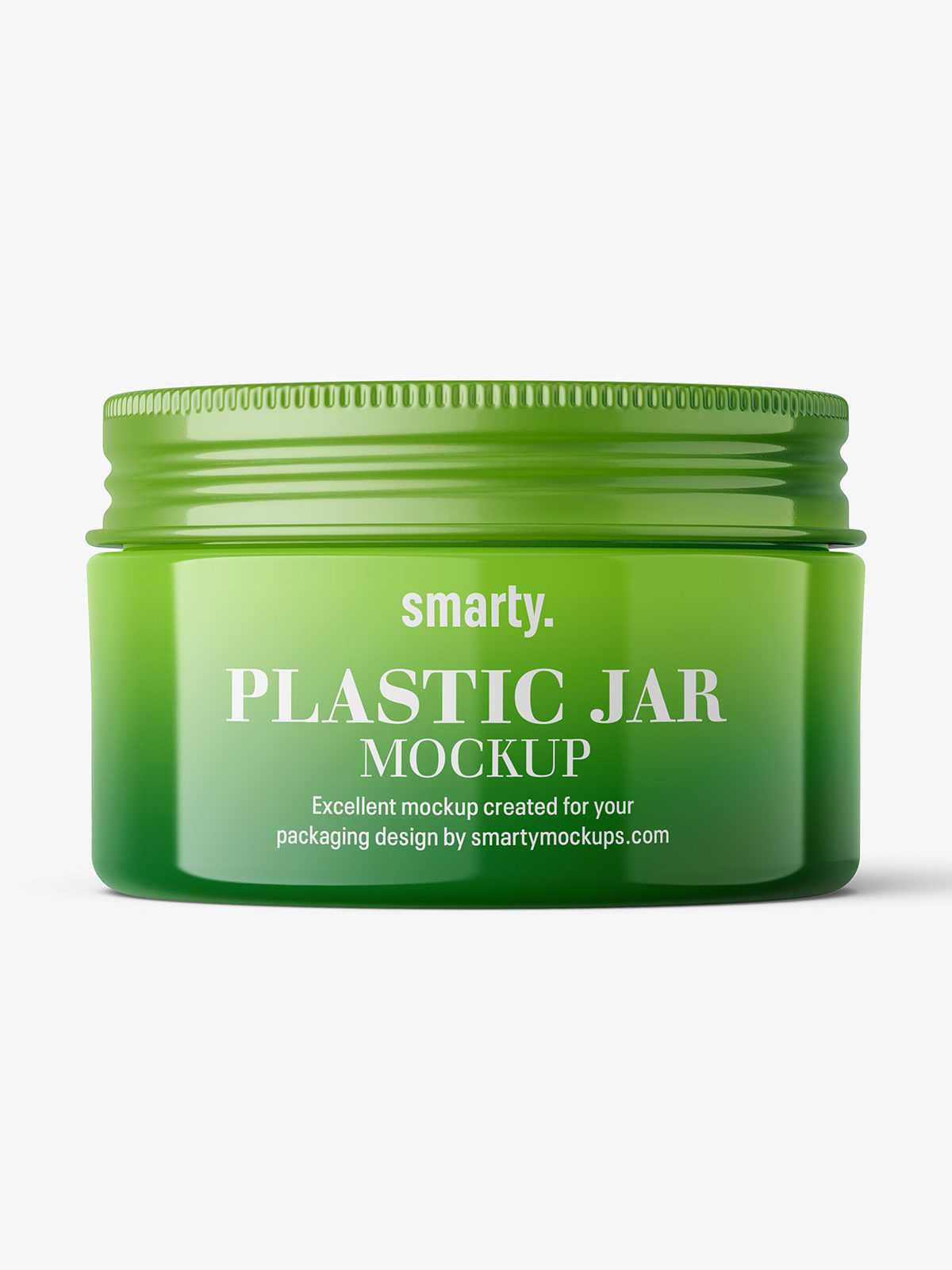 Wide plastic jar with metallic cap mockup / glossy