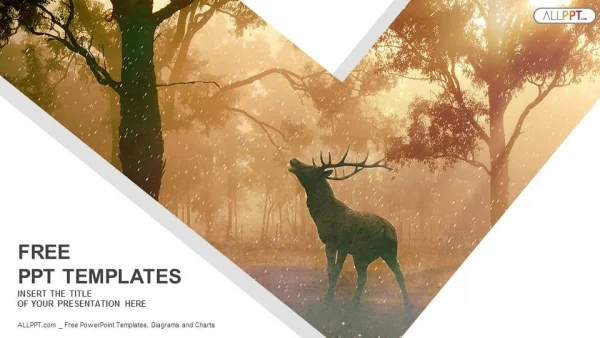 Wild forest landscape of a red deer in the mist PowerPoint Templates