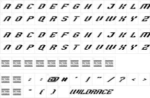 Mapa de caracteres da fonte Wildrace Font