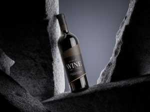 Wine bottle on the rock mockup
