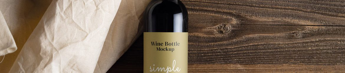Wine bottle on wooden planks mockups