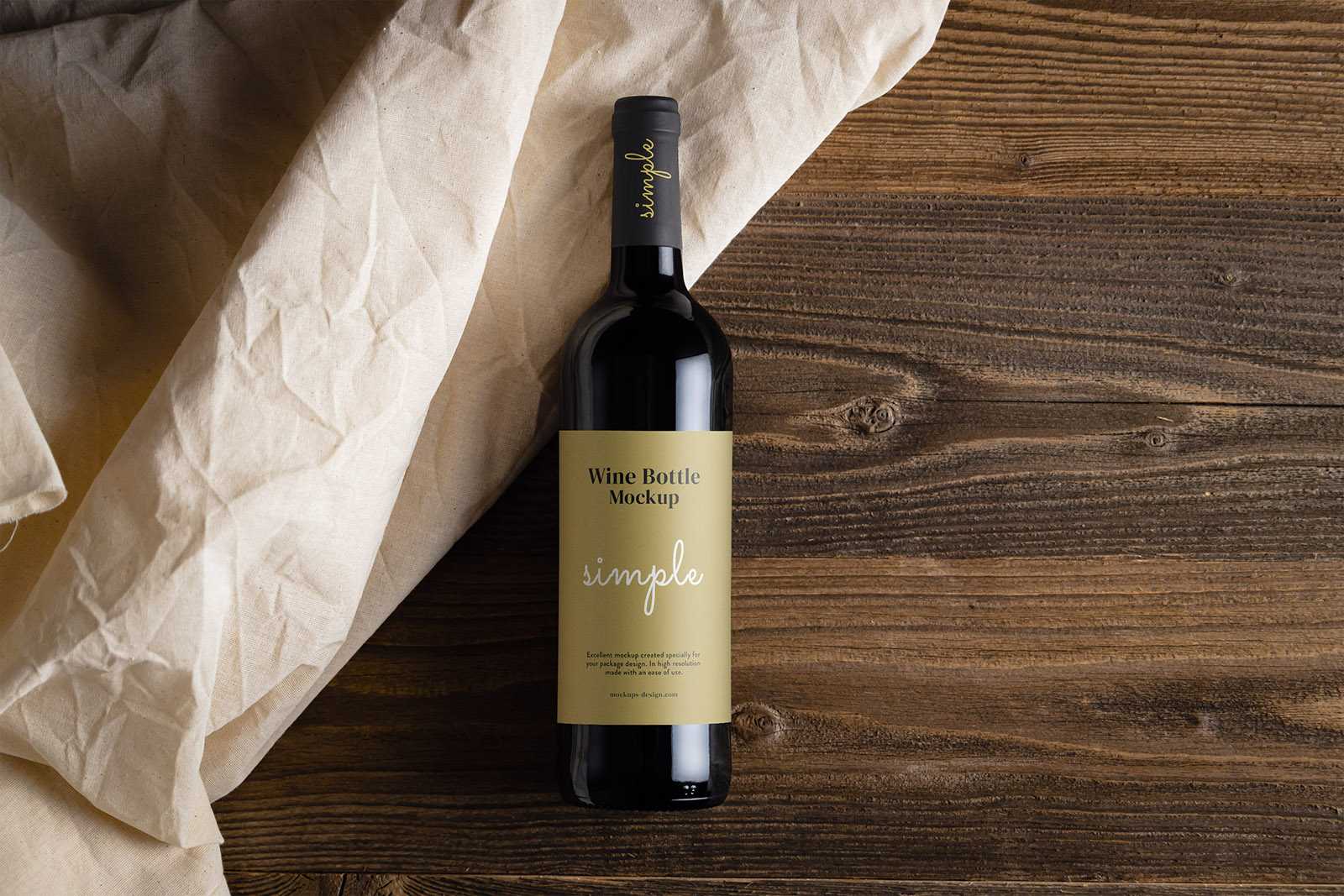 Wine bottle on wooden planks mockups
