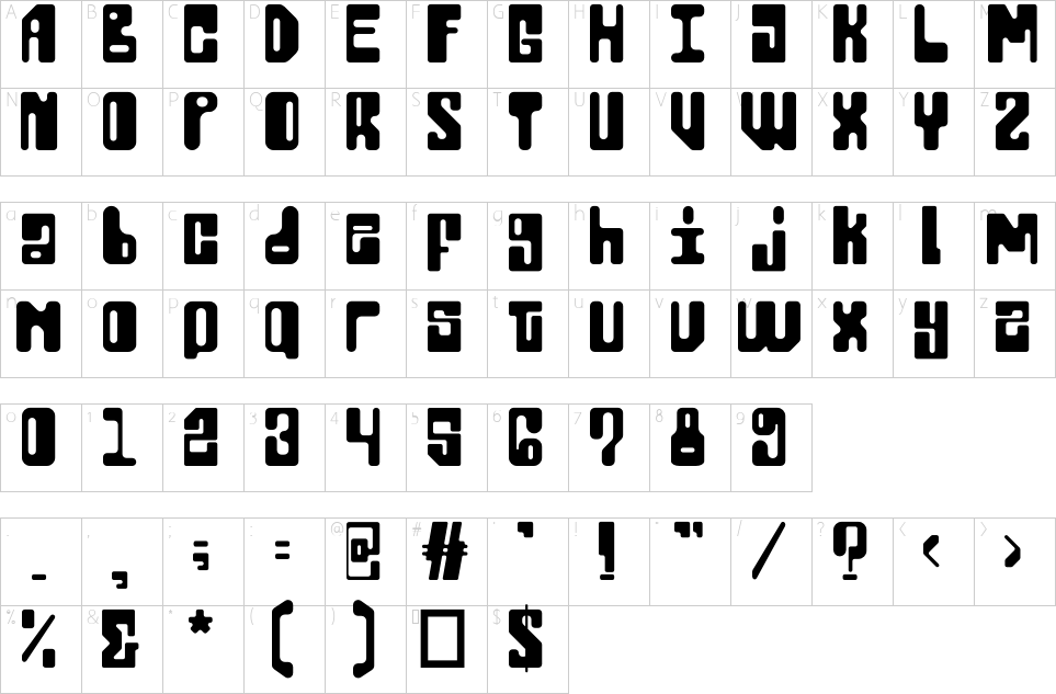 Mapa de caracteres da fonte Wofisty Font